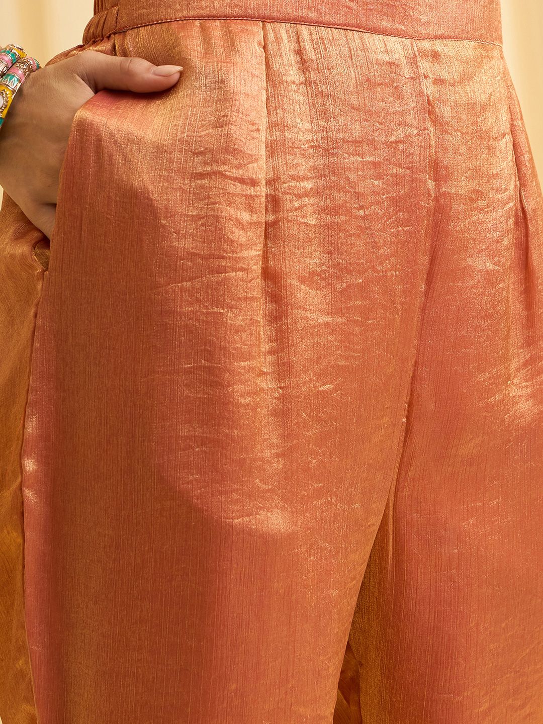 Dhiyona CH Embroidered Roud Neck Sequinned Chiffon Kurta With Trousers & Dupatta