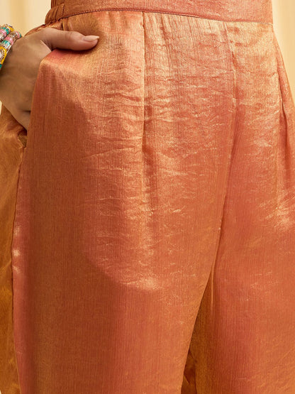Dhiyona CH Embroidered Roud Neck Sequinned Chiffon Kurta With Trousers & Dupatta