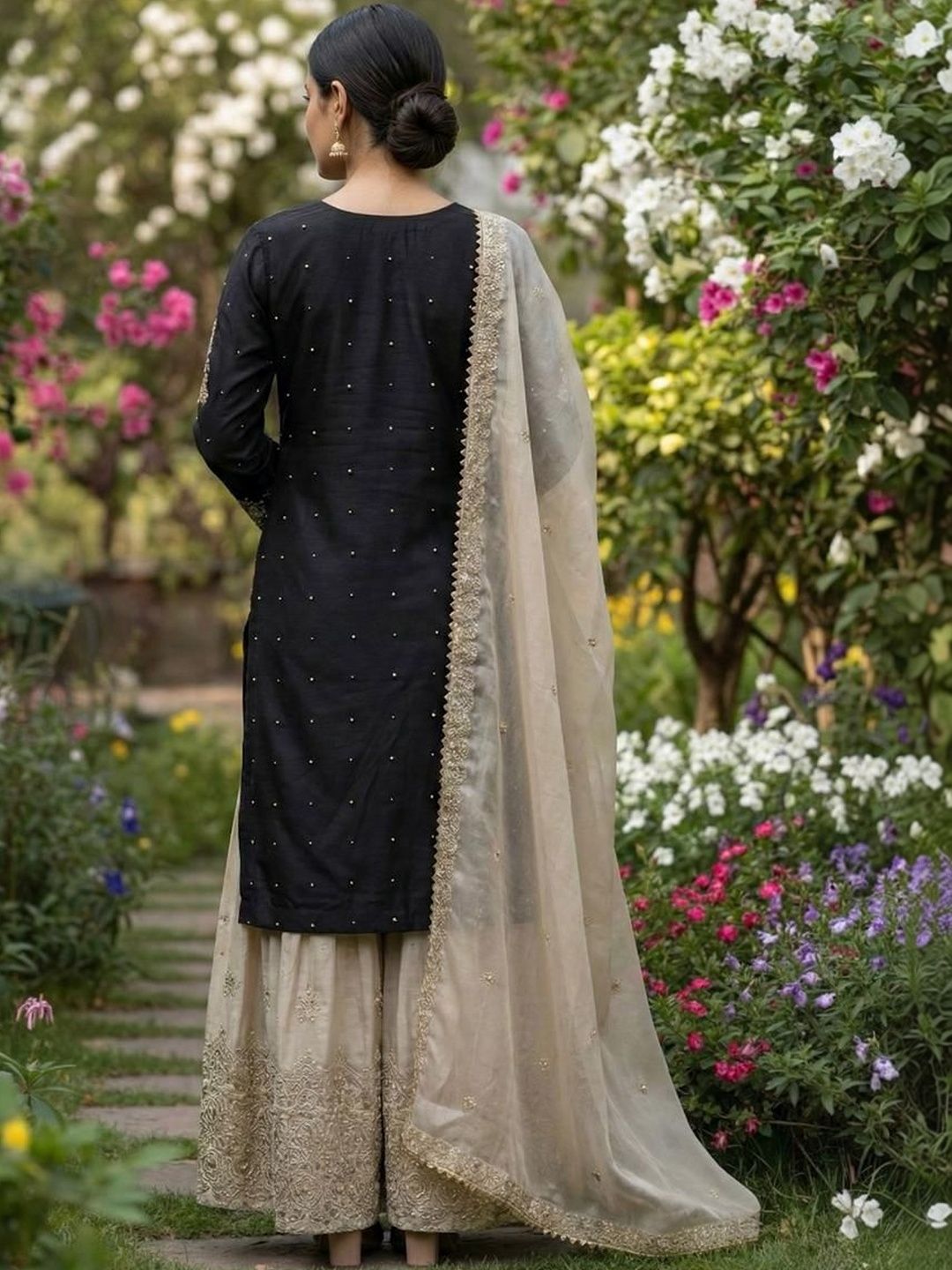Dhiyona KL Women Ethnic Motifs Embroidered Regular Sequinned Kurta with Sharara & With Dupatta