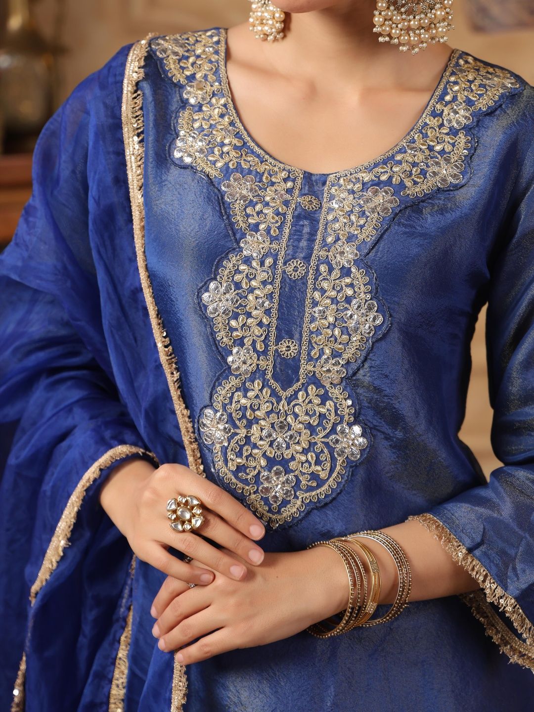 Dhiyona SC Women Embroidered Regular Kurta with Sharara & Dupatta