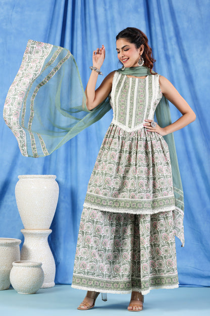 Pavitra moss cotton sharara suit set