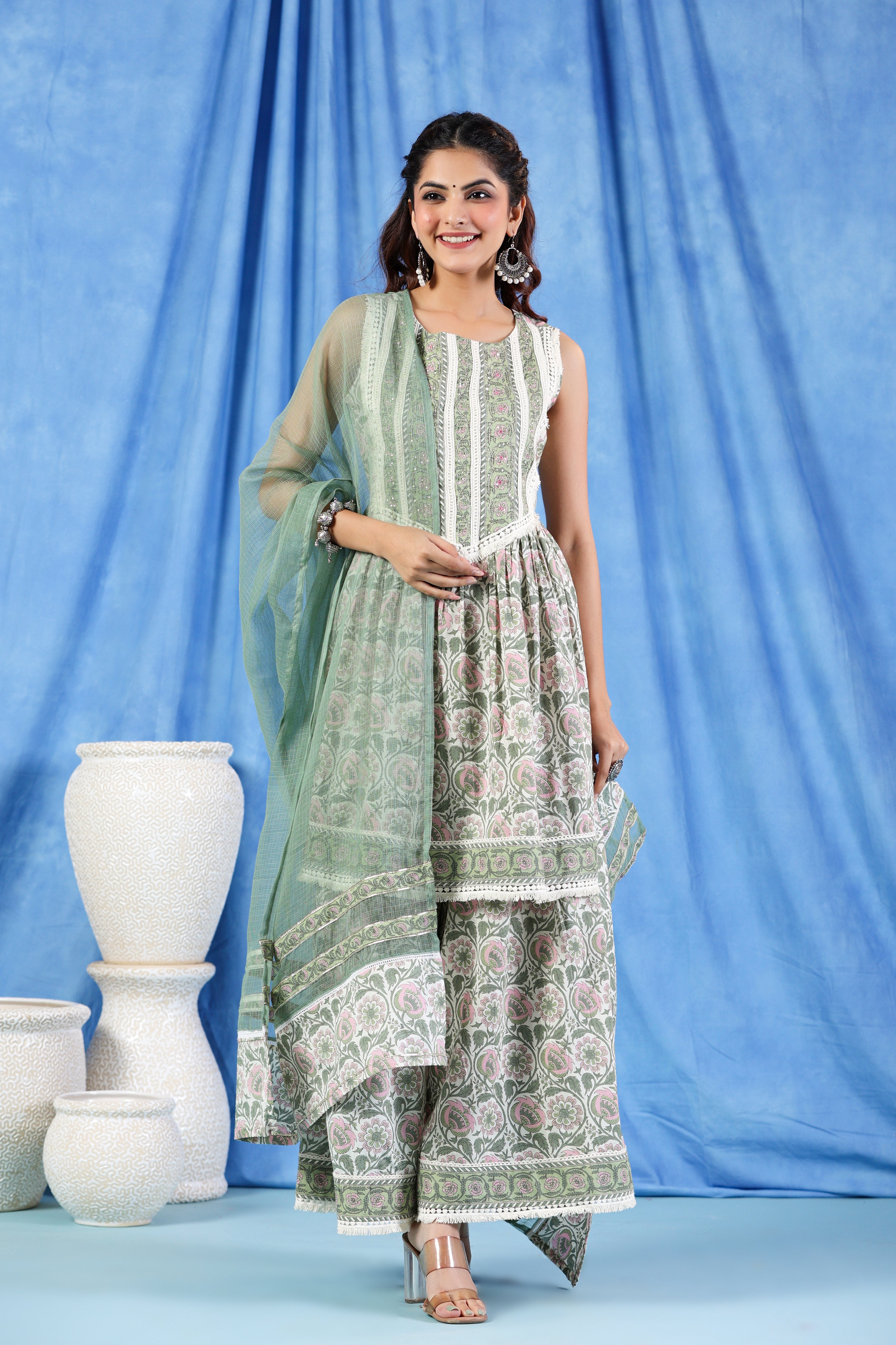 Pavitra moss cotton sharara suit set