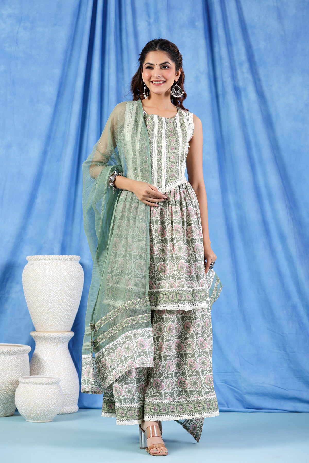 Pavitra moss cotton sharara suit set