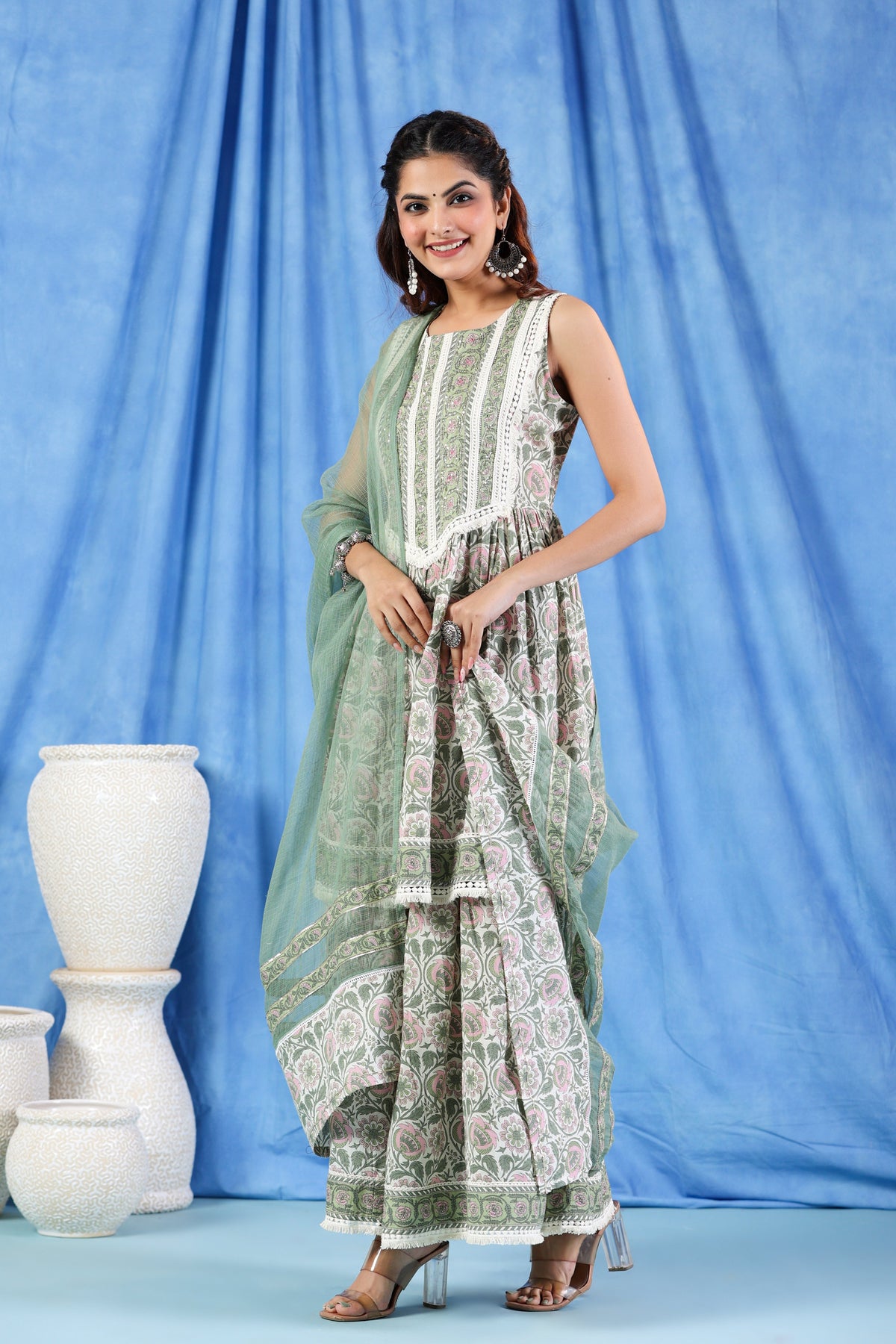 Pavitra moss cotton sharara suit set