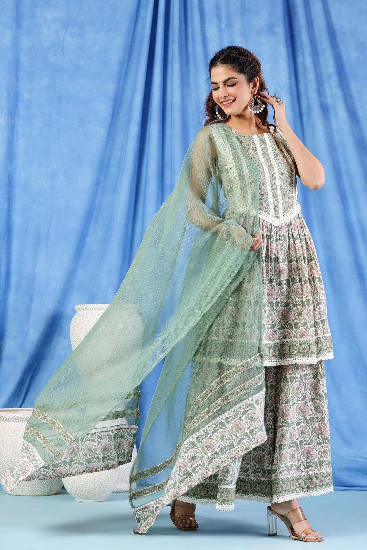Pavitra moss cotton sharara suit set
