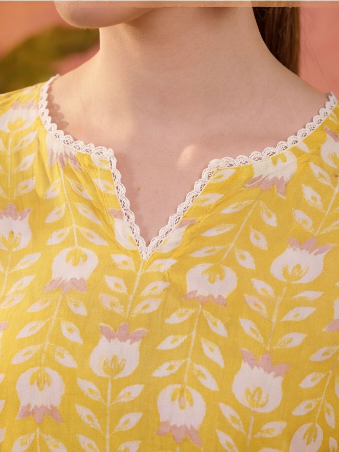 Printed Cotton Blend Round Neck Kurta & Trousers