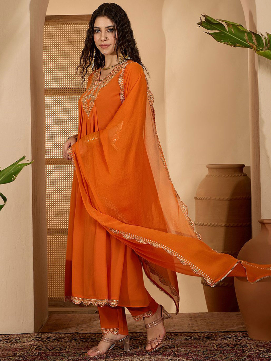 Women Ethnic Motifs Embroidered A-Line Kurta with Trousers & Dupatta