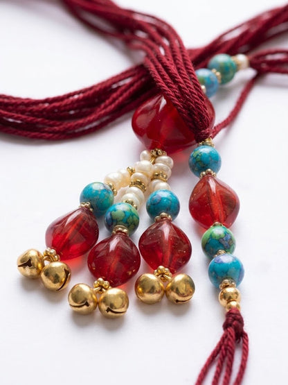 Dhiyona Set Of 2 Artificial Beads & Gold Toned Ghungroo Bhaiya Bhabhi Rakhi With Roli Chawal