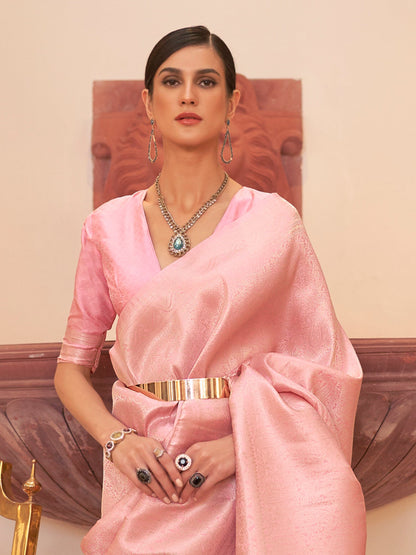 Women's Silk Blend Pink Woven Design Designer Saree With Blouse Piece