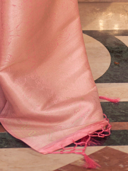 Women's Silk Blend Pink Woven Design Designer Saree With Blouse Piece