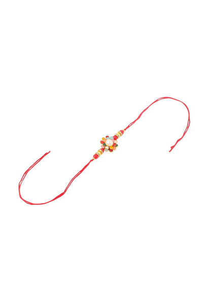 Dhiyona Men Multicolor Beads & Pearls Floral Design Thread Rakhi For Rakshabandhan