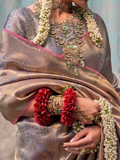 Women's Silk Blend Metallic Woven Design Designer Saree With Blouse Piece