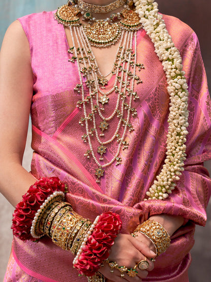 Women's Silk Blend Pink Woven Design Designer Saree With Blouse Piece