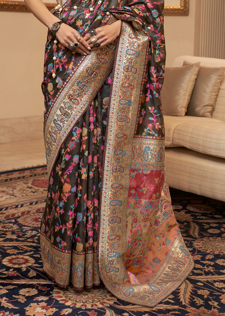 Dhiyona GR Women's Kalista Desire Black Woven Jamewar Kashmiri Banarasi Saree