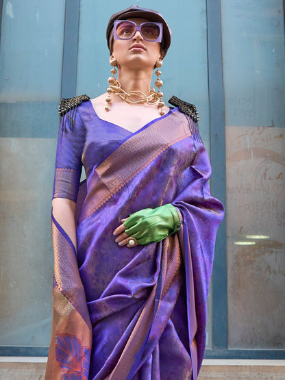 Women's Organza Lavendar Woven Design Designer Saree With Blouse Piece
