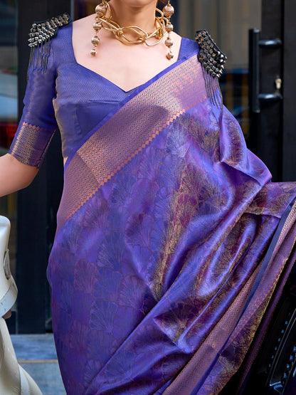 Women's Organza Lavendar Woven Design Designer Saree With Blouse Piece