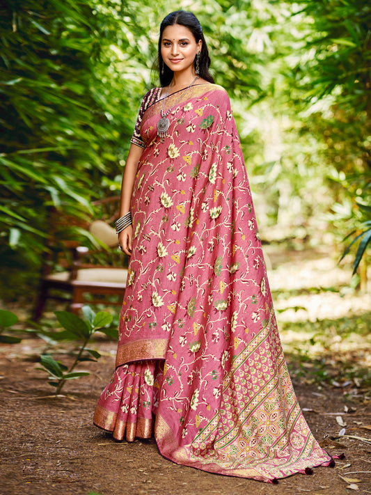 Women's Soft Silk Magenta Woven Design Designer Saree With Blouse Piece