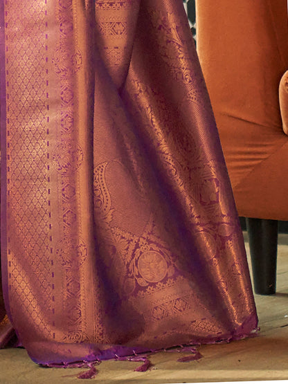 Women's Silk Blend Purple Woven Design Designer Saree With Blouse Piece