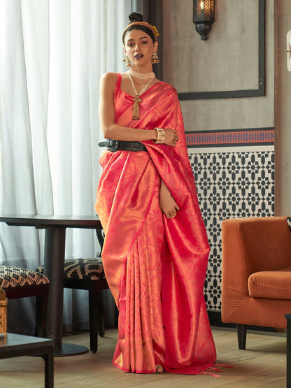 Women's Silk Blend Pink Woven Design Designer Saree With Blouse Piece