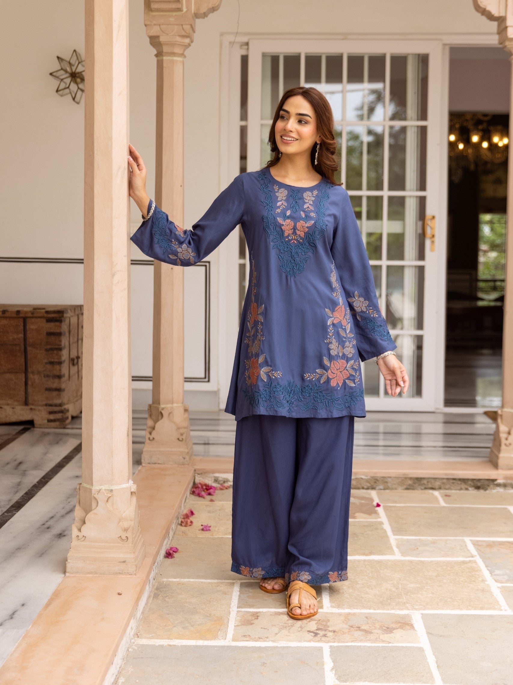 Karen Spaceblue Embroidery Cotton Co-Ord Set