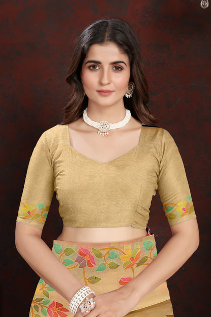 Dhiyona GR Women's Karvaah Beige Cotton Jamdani Saree