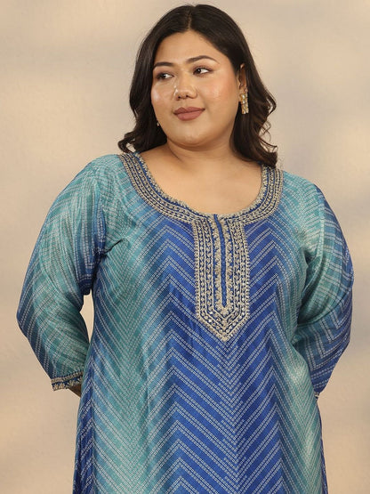 Dhiyona Women's Plus Size Geometric Printed Straight Kurta With Sharara & Dupatta