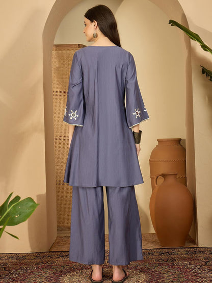 Women Purple Silk Blend Kurta Sets