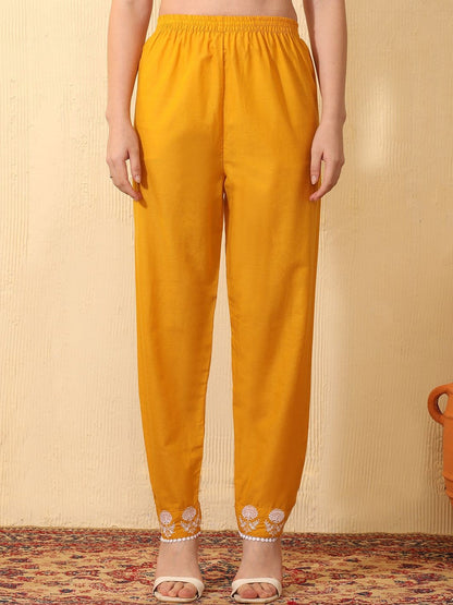 Women Ethnic Motifs Printed Empire Thread Work Pure Cotton Kurta with Trousers & With Dupatta