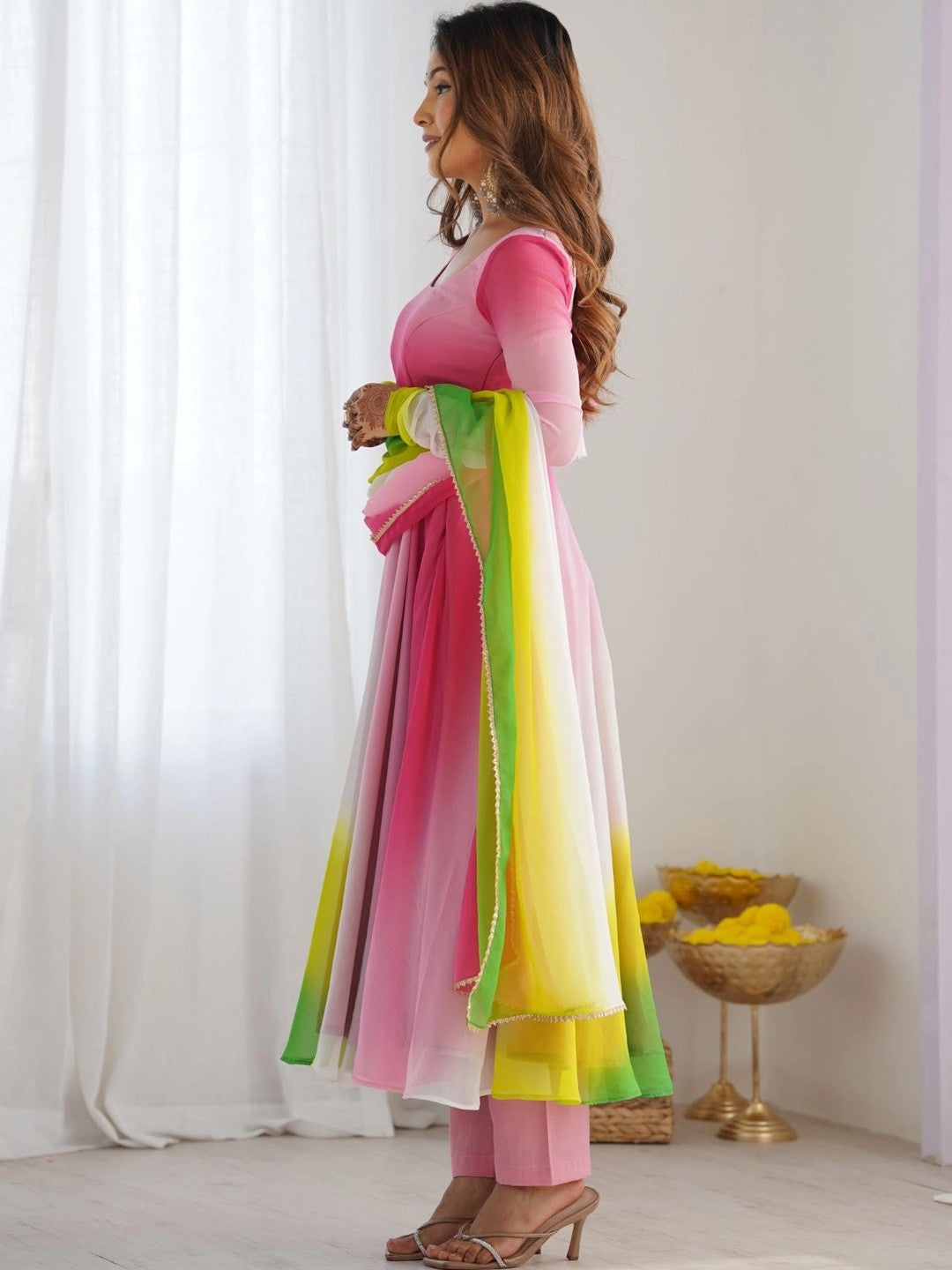 Women Ombre Dyed Regular Kurta with Trousers & With Dupatta