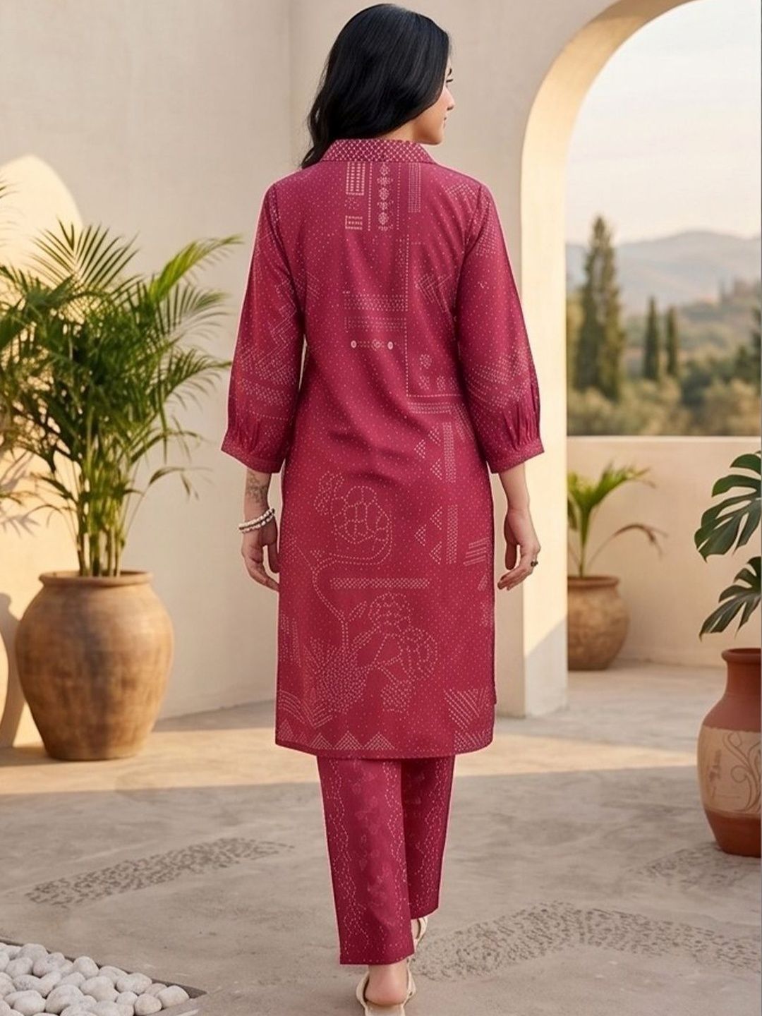 Maroon Women Ethnic Motifs Printed Angrakha Thread Work Chanderi Silk Kurta with Trousers