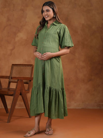 Dhiyona AY Women's Shirt Collar Neck Fit & Flared Maternity Ethnic Dresses