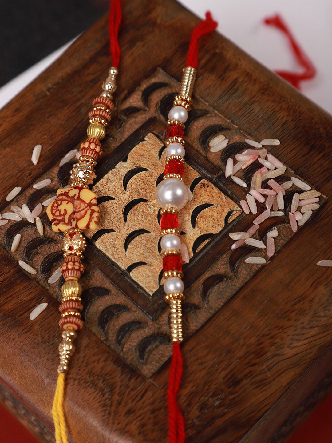 Dhiyona Unisex Set Of 2 Beaded Thread Rakhi
