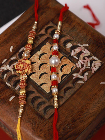 Dhiyona Unisex Set Of 2 Beaded Thread Rakhi