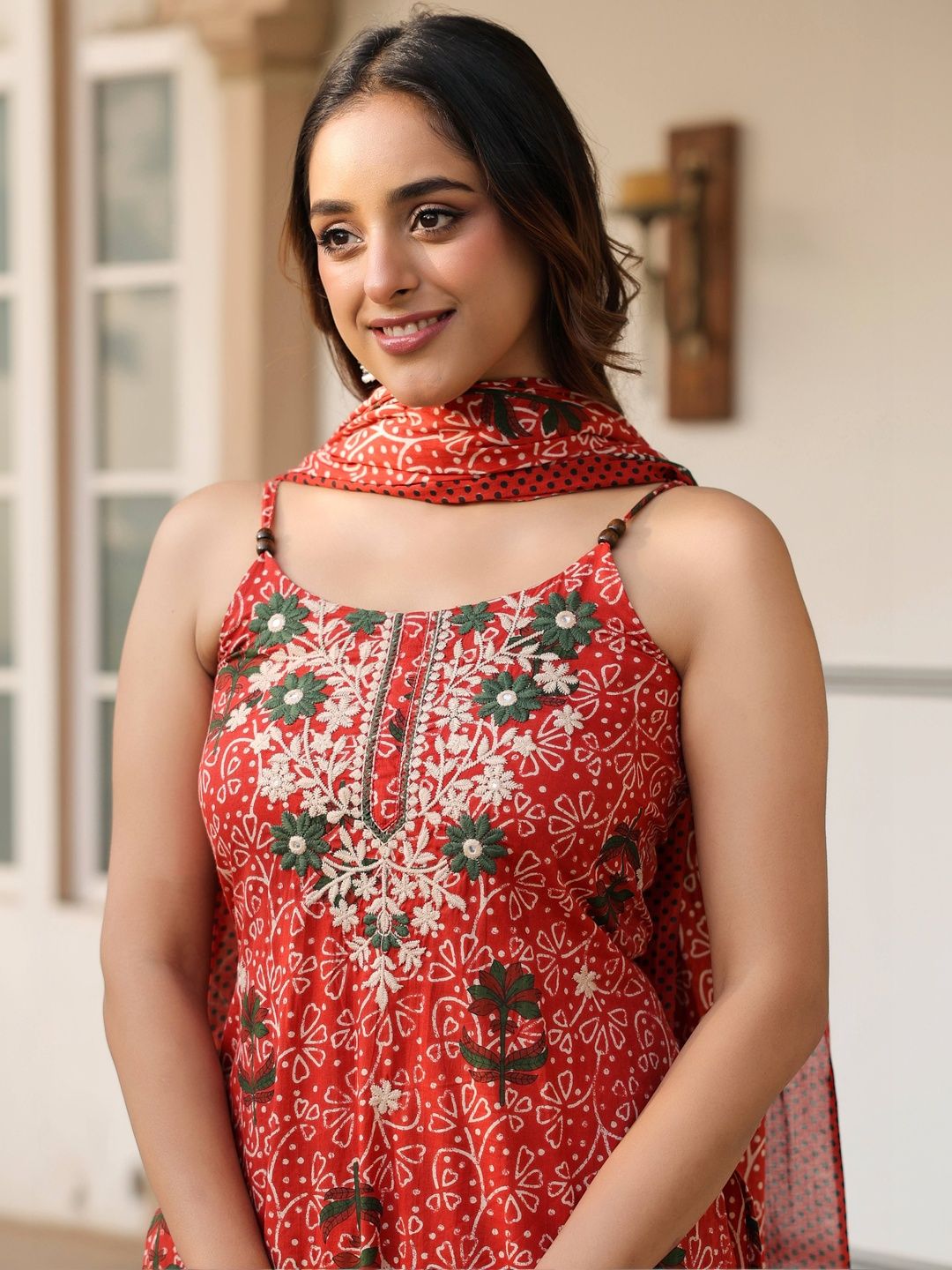 Dhiyona RR Women's Ethnic Motifs Printed Regular Beads and Stones Pure Cotton Kurta with Trousers & With