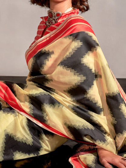 Women's Silk Blend Yellow Woven Design Designer Saree With Blouse Piece