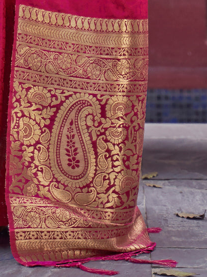 Women's Pure Silk Pink Woven Design Designer Saree With Blouse Piece