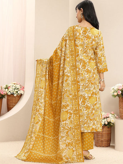 Women Floral Printed Regular Thread Work Kurta with Trousers & With Dupatta
