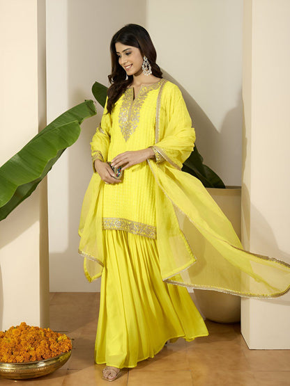 Dhiyona IN Women Ethnic Motifs Embroidered Kurta with Sharara & Dupatta
