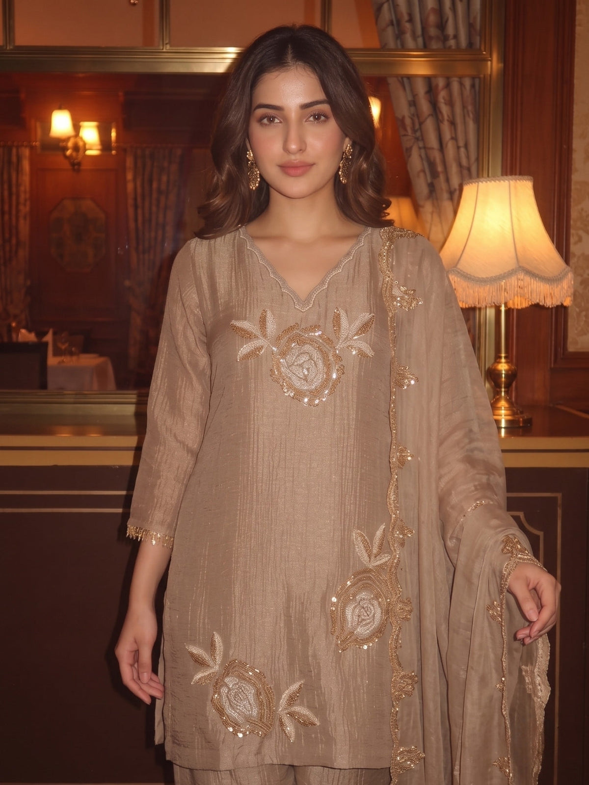Kimaya Salmon Full Handwork Suit Set