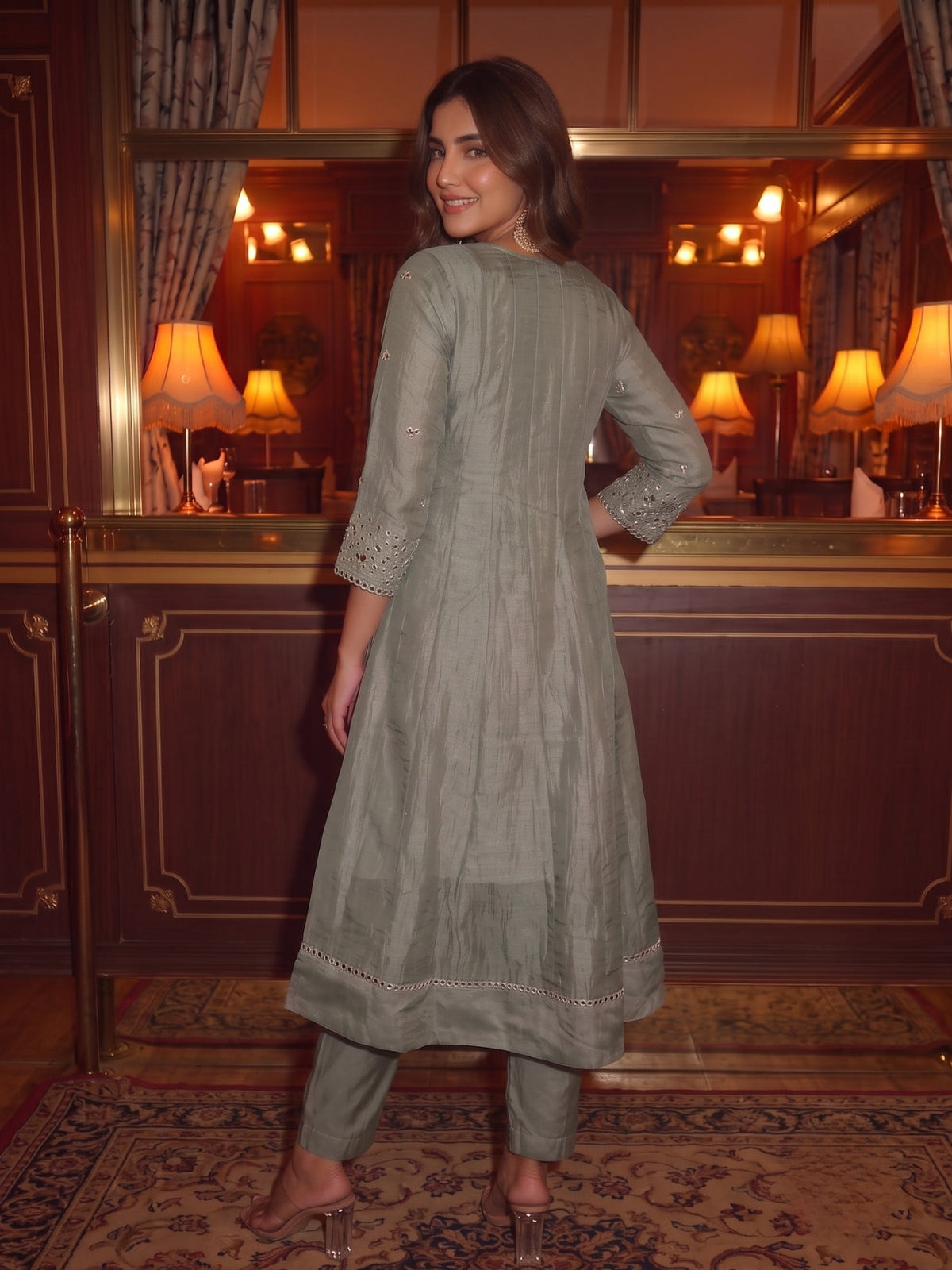 Kimaya Seafoam Work Festive Anarkali Suit Set