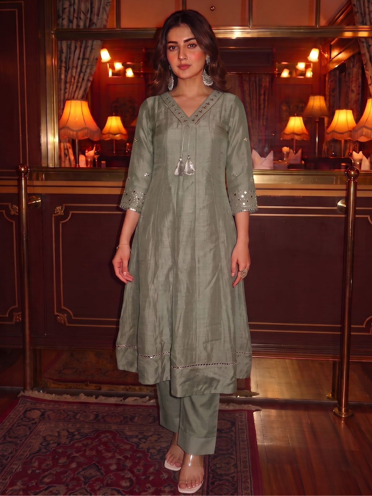 Kimaya Seafoam Work Festive Anarkali Suit Set