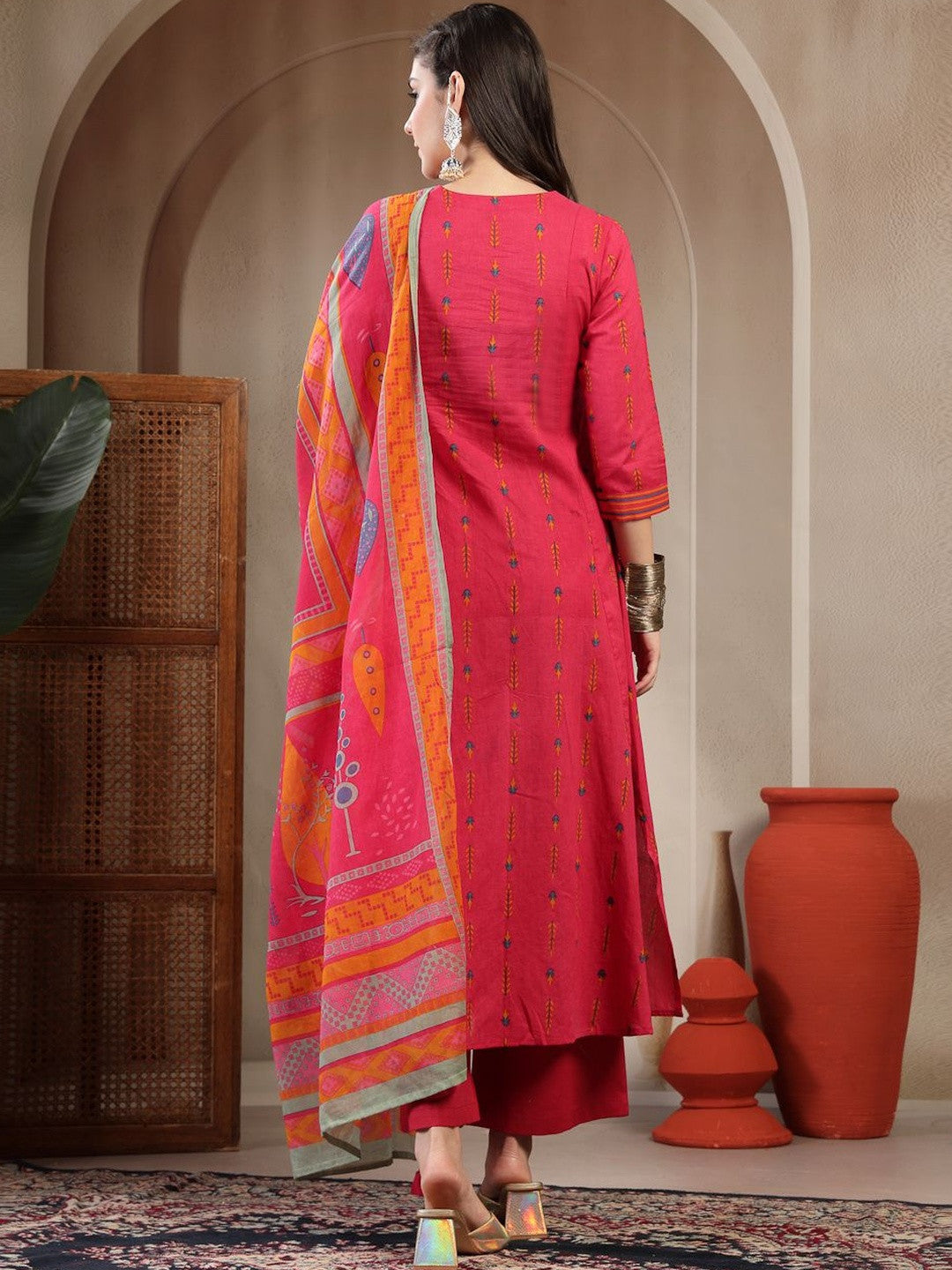 Printed Round Neck Kurta & Palazzos Kurta Set