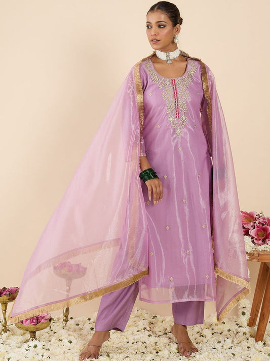 Women Ethnic Motifs Embroidered Regular Kurta with Trousers & With Dupatta