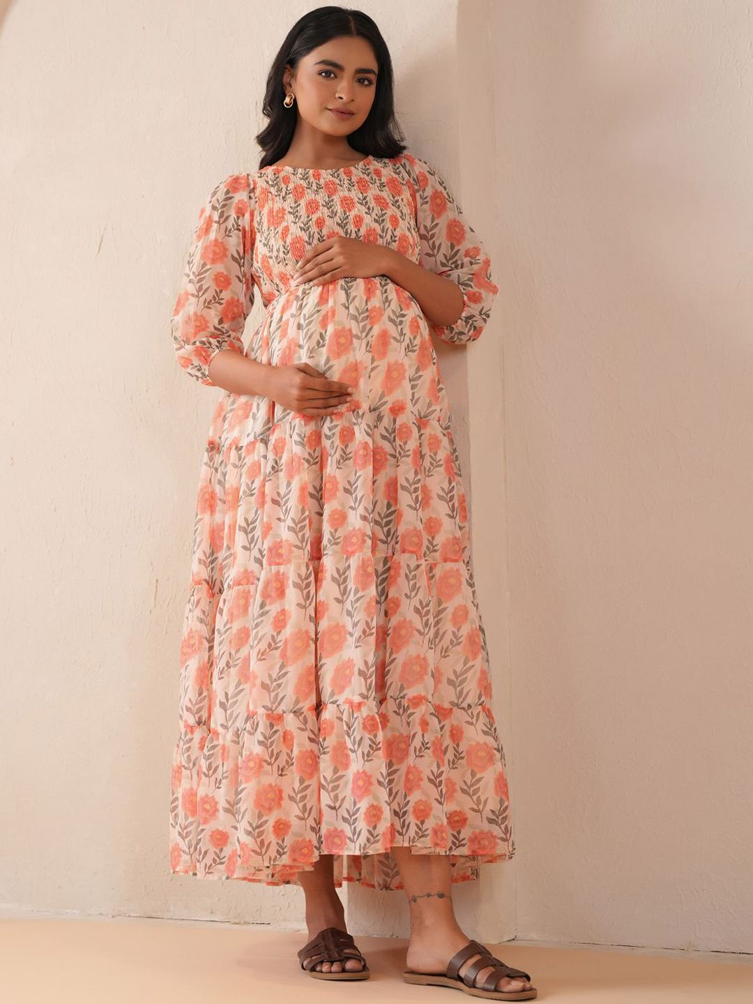 Dhiyona AY Women's Floral Printed Fit & Flared Maternity Ethnic Dresses