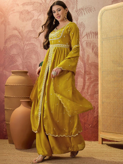 Dhiyona SN Embroidered Round Neck Kurta & Palazzos Kurta Sets
