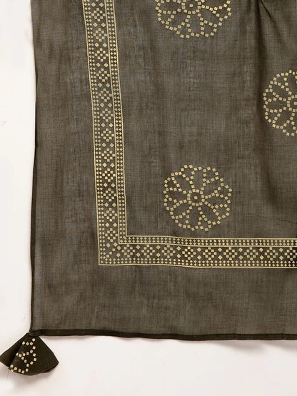 Women Bandhani Printed Regular Kurta with Palazzos & With Dupatta