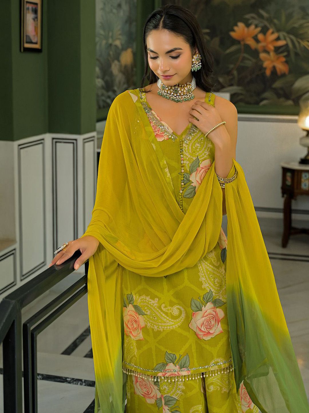 Dhiyona HOP Ethnic Motifs Printed Straight Kurta And Sharara With Dupatta