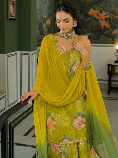 Dhiyona HOP Ethnic Motifs Printed Straight Kurta And Sharara With Dupatta