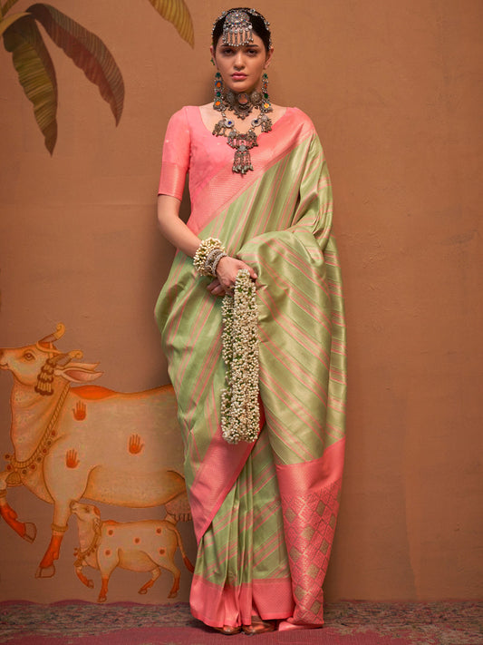 Women's Silk Blend Pink Woven Design Designer Saree With Blouse Piece