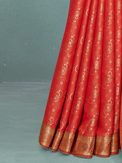 Women's Pure Silk Orange Woven Design Designer Saree With Blouse Piece
